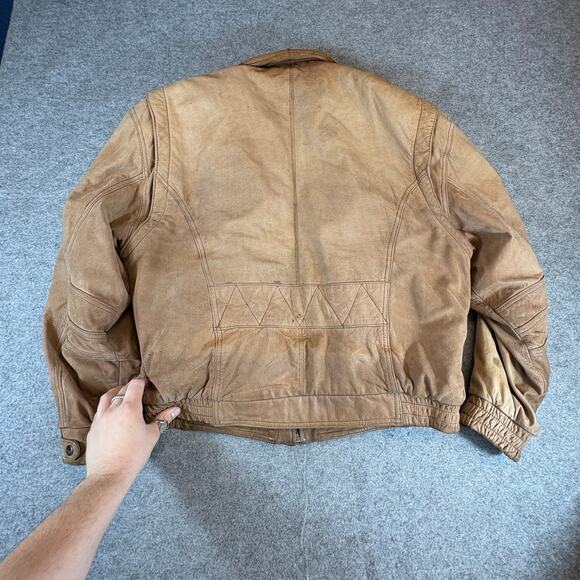VTG Mirage Leather Aviator Bomber Jacket Mens Large Brown Zip Up Moto Streetwear - Picture 2 of 5
